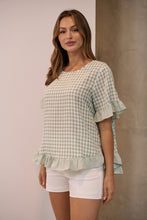 Load image into Gallery viewer, Aries Green Gingham Print Linen Tee