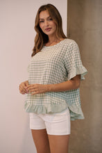 Load image into Gallery viewer, Aries Green Gingham Print Linen Tee