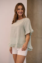 Load image into Gallery viewer, Aries Green Gingham Print Linen Tee