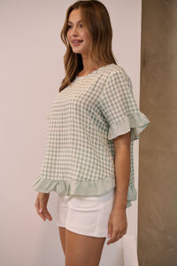 Aries Green Gingham Print Linen Tee