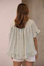 Load image into Gallery viewer, Aries Green Gingham Print Linen Tee