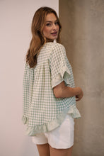 Load image into Gallery viewer, Aries Green Gingham Print Linen Tee