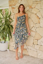 Load image into Gallery viewer, Scarlette Black Multi Floral Chiffon One Shoulder Evening Dress