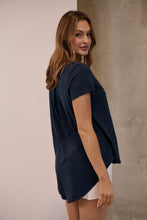 Load image into Gallery viewer, Startee Print Navy Cap Sleeve Tee