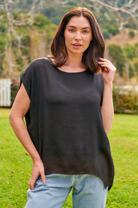 Chele Short Sleeve Oversized Black Plain Top