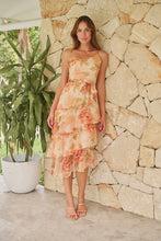 Load image into Gallery viewer, Scarlette Peach Multi Floral Chiffon One Shoulder Evening Dress