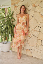 Load image into Gallery viewer, Scarlette Peach Multi Floral Chiffon One Shoulder Evening Dress