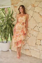 Load image into Gallery viewer, Scarlette Peach Multi Floral Chiffon One Shoulder Evening Dress
