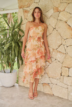 Load image into Gallery viewer, Scarlette Peach Multi Floral Chiffon One Shoulder Evening Dress