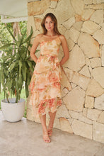 Load image into Gallery viewer, Scarlette Peach Multi Floral Chiffon One Shoulder Evening Dress