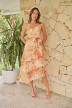 Load image into Gallery viewer, Scarlette Peach Multi Floral Chiffon One Shoulder Evening Dress