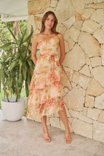 Load image into Gallery viewer, Scarlette Peach Multi Floral Chiffon One Shoulder Evening Dress