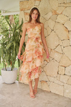 Load image into Gallery viewer, Scarlette Peach Multi Floral Chiffon One Shoulder Evening Dress