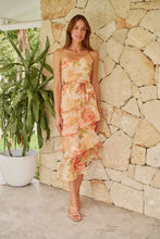 Load image into Gallery viewer, Scarlette Peach Multi Floral Chiffon One Shoulder Evening Dress