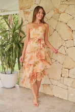 Load image into Gallery viewer, Scarlette Peach Multi Floral Chiffon One Shoulder Evening Dress