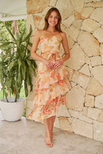Load image into Gallery viewer, Scarlette Peach Multi Floral Chiffon One Shoulder Evening Dress