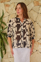 Load image into Gallery viewer, Leia Black/Cream Print Button Up 3/4 Sleeve Shirt