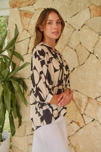 Load image into Gallery viewer, Leia Black/Cream Print Button Up 3/4 Sleeve Shirt