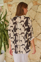 Load image into Gallery viewer, Leia Black/Cream Print Button Up 3/4 Sleeve Shirt