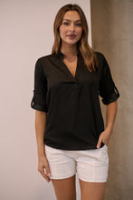 Load image into Gallery viewer, Brialla Black Satin Roll sleeve shirt