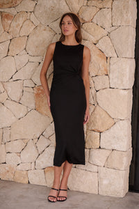 Mina Knot Front Black Evening Dress