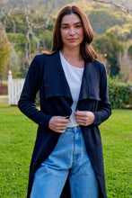 Load image into Gallery viewer, Blakely Black Drape Tie Waist Long Cardigan