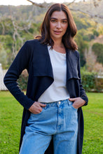 Load image into Gallery viewer, Blakely Black Drape Tie Waist Long Cardigan