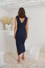 Load image into Gallery viewer, Joelle Navy Crossover Evening Dress