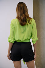 Load image into Gallery viewer, Zaira Fluro Lime Button Tie Front Crop Shirt