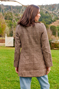 Athena Coffee Brown Tweed Print Button Front Blazer