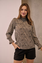 Load image into Gallery viewer, Aurora Leopard Shirred Neck Long Sleeve Top
