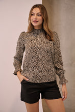 Load image into Gallery viewer, Aurora Leopard Shirred Neck Long Sleeve Top