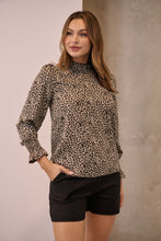 Load image into Gallery viewer, Aurora Leopard Shirred Neck Long Sleeve Top