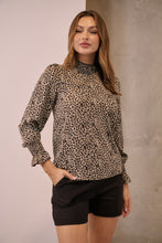 Load image into Gallery viewer, Aurora Leopard Shirred Neck Long Sleeve Top