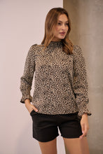 Load image into Gallery viewer, Aurora Leopard Shirred Neck Long Sleeve Top