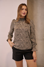 Load image into Gallery viewer, Aurora Leopard Shirred Neck Long Sleeve Top