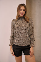 Load image into Gallery viewer, Aurora Leopard Shirred Neck Long Sleeve Top