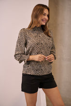 Load image into Gallery viewer, Aurora Leopard Shirred Neck Long Sleeve Top