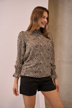Load image into Gallery viewer, Aurora Leopard Shirred Neck Long Sleeve Top