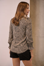 Load image into Gallery viewer, Aurora Leopard Shirred Neck Long Sleeve Top