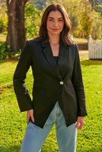 Load image into Gallery viewer, Crystal Black Linen Blazer