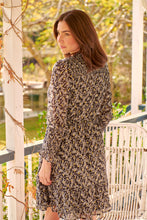 Load image into Gallery viewer, Hannah Black and Gold Print Chiffon Long Sleeve Dress