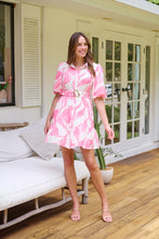 Load image into Gallery viewer, Milana Pink/ White Bell Sleeve Tie Waist Dress