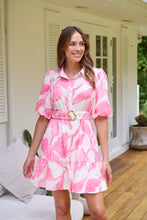 Load image into Gallery viewer, Milana Pink/ White Bell Sleeve Tie Waist Dress