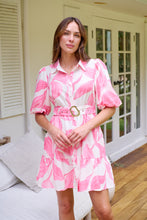 Load image into Gallery viewer, Milana Pink/ White Bell Sleeve Tie Waist Dress