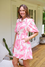 Load image into Gallery viewer, Milana Pink/ White Bell Sleeve Tie Waist Dress