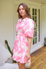 Load image into Gallery viewer, Milana Pink/ White Bell Sleeve Tie Waist Dress