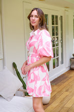 Load image into Gallery viewer, Milana Pink/ White Bell Sleeve Tie Waist Dress