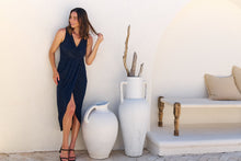 Load image into Gallery viewer, Brianna Navy Shimmer Crossover Evening Dress