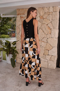 Esperence Beige/Black Geo Print Maxi Skirt